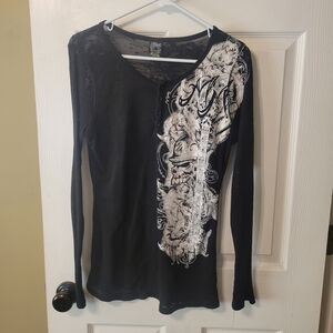 Black Graphic Long Sleeve Top
